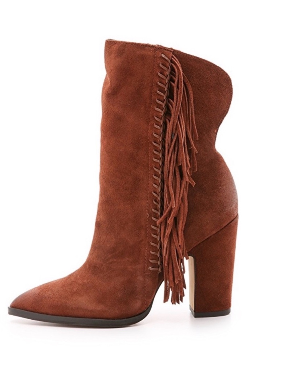 Dolce Vita Ileen Suede Fringe Block Heel Boots - Chestnut